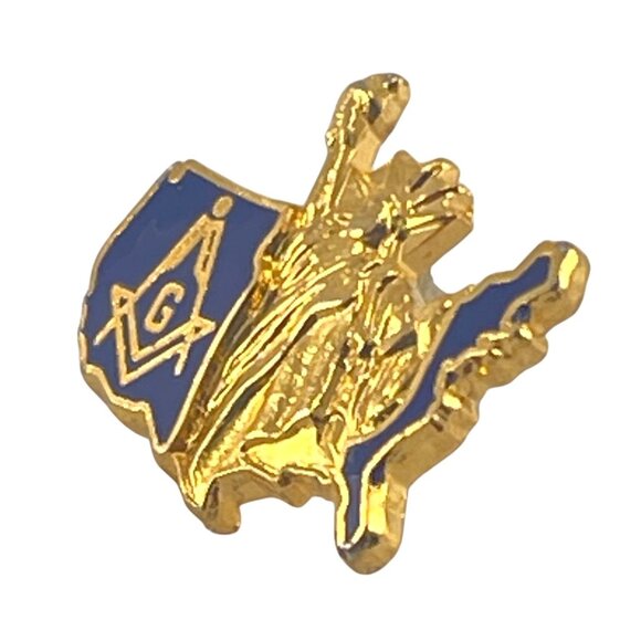 Freemason USA Statue Of Liberty Lapel Pin Enamel Gold Tone Masonic Symbol Badge - Picture 5 of 8